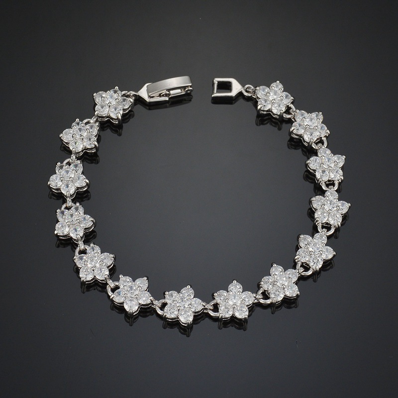 Luxury Plum Flower Charm Bracelet Featuring High-Quality Zircons - Durable Platinum Finish
