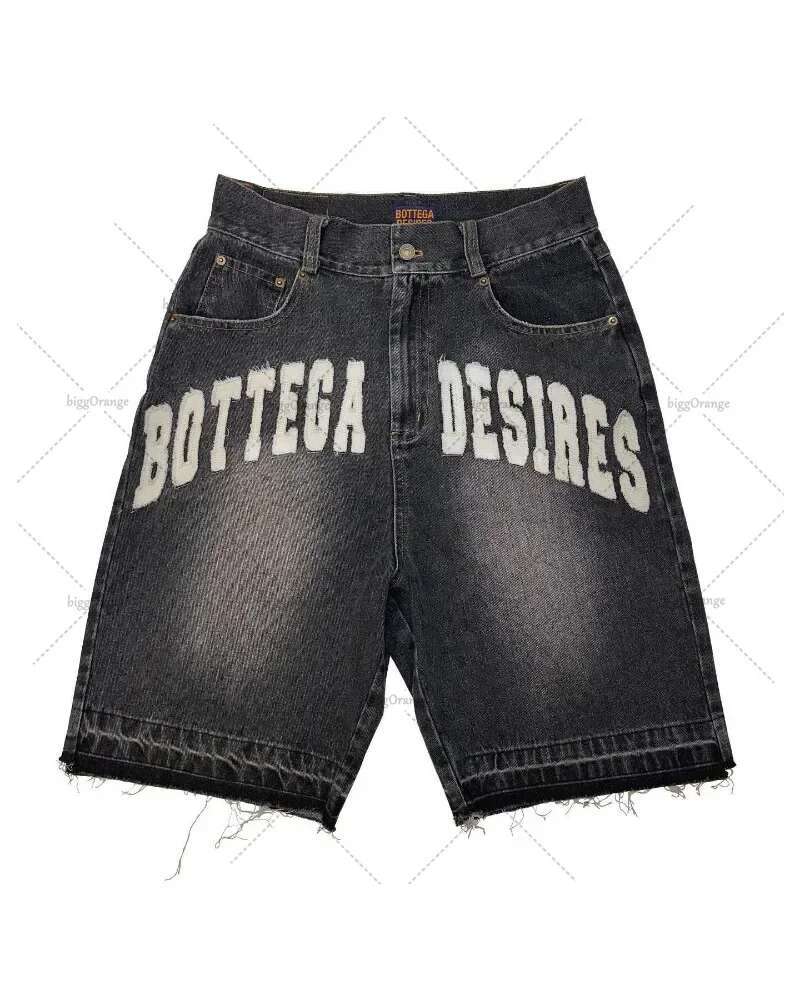 Y2k Street Hip Hop Rock Fashion Men Skull Embroidered Oversized Denim Shorts High Waist Loose Casual Pants Women