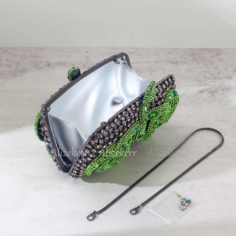 Alizekerr Snake Shaped Rhie Evening Bags Boutique Gorgeous Crystal Metal Clutch Purses And Handbags Wedding Party
