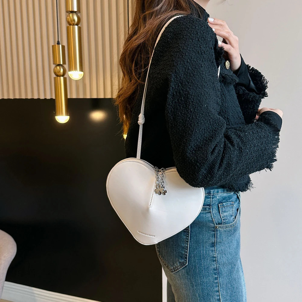 Ship from US Womens Stylish Crossbody Bag Solid Color PU Trendy Sling Purse Dual Zippers HeartShaped Shoulder for Valentines Day Gift 250227FBB