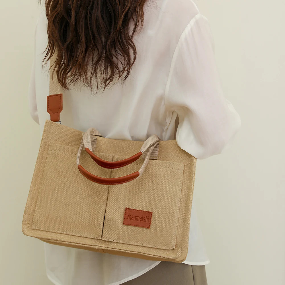 Ship from US Large Capacity Canvas Tote Bags for Women Work Commuting Carrying Bag College Style Student Outfit Book Shoulder Shopper 250227FBB