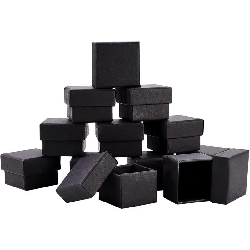24 Pack Jewelry Ring Boxes Kraft Square Cardboard Jewelry Boxes 1.7x1.7x1.18inch for Jewelry Wedding Party Valentines Day 250222