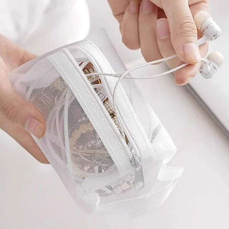 Ship from US Mesh makeup bag mesh transparent zipper office travel storage bathroom 250227FBB
