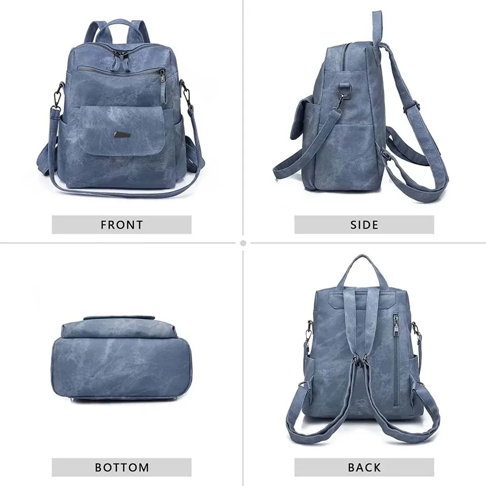Ship from US PU Leather Purse Backpack for Women Handbag Shoulder Bags Blue 250227FBB