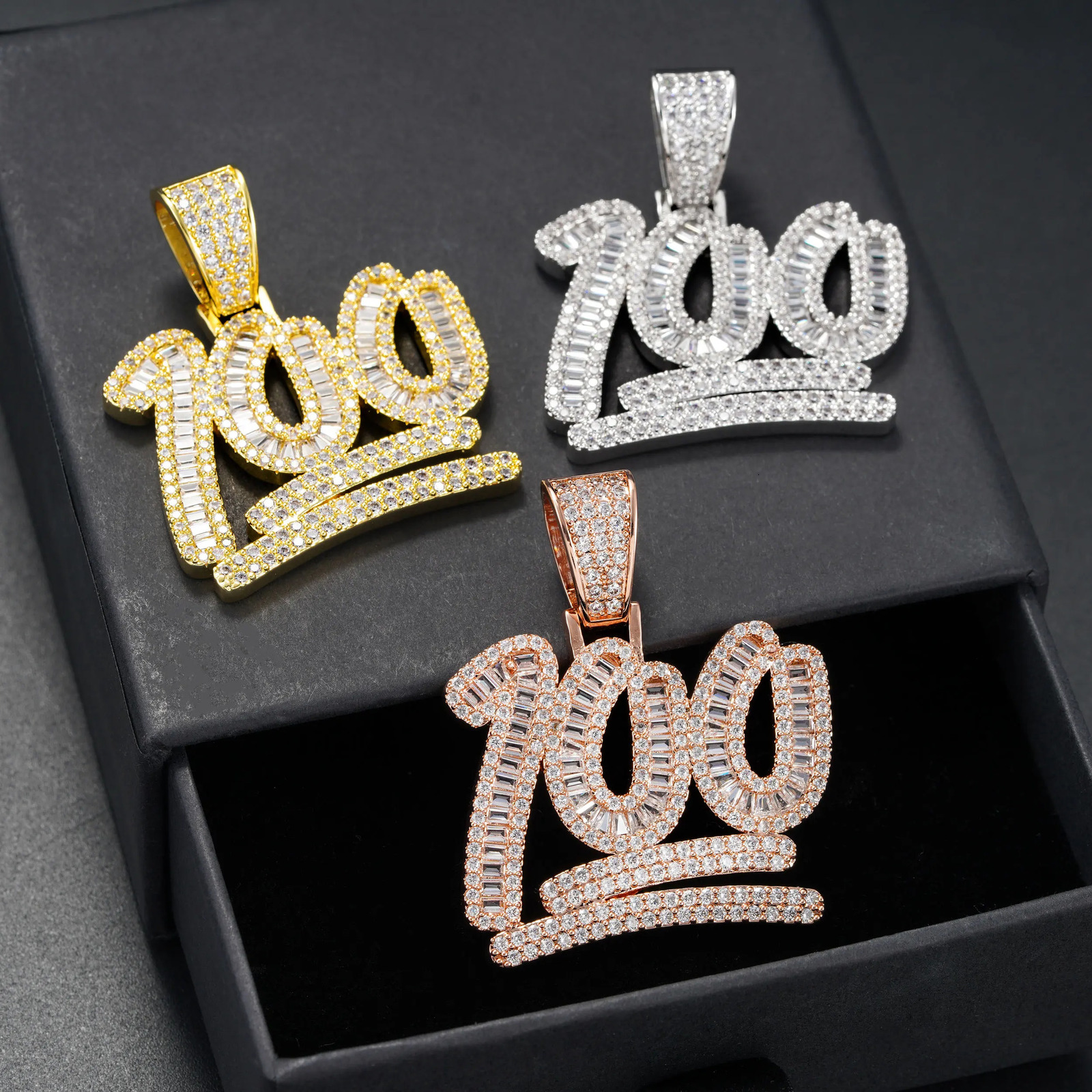 100 Number Pendant D Color 925 Sterling Silver Moissanita Diamond Pendant 16K Gold Finish Pass Tester 250227