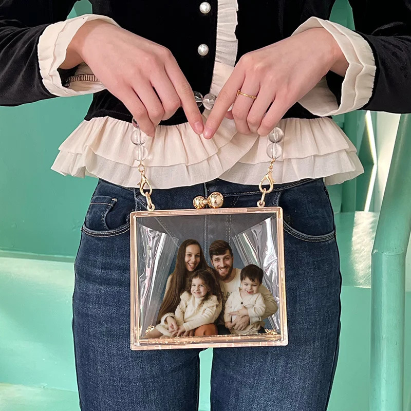 Ship from US Personalized Color Po Acrylic Purse Messenger Trapezoidal Clear Clutch Bag Summer Wedding Party Shoulder Messeng 250227FBB