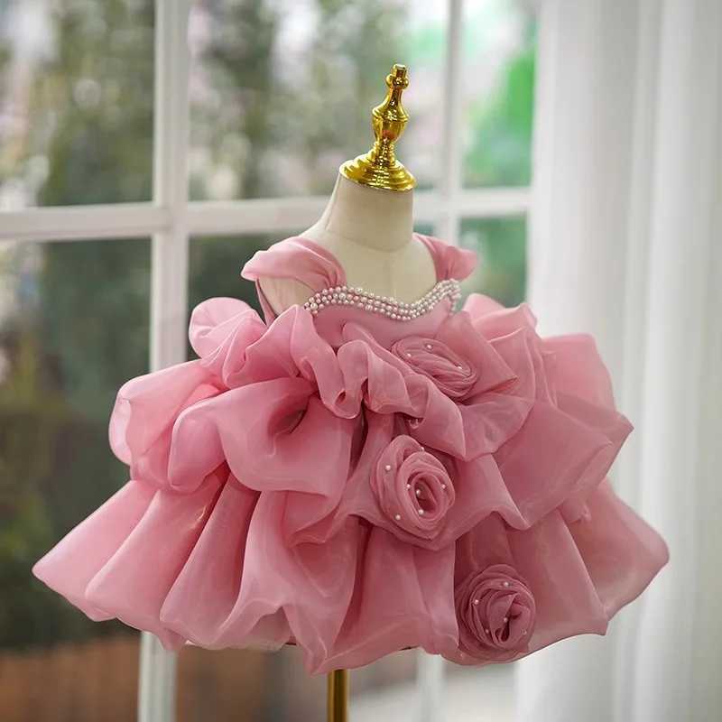 Girl's Dresses High end banquet girls birthday party dress formal first-year Christmas costume floral boys wedding fluffy princess dress Y250227Z