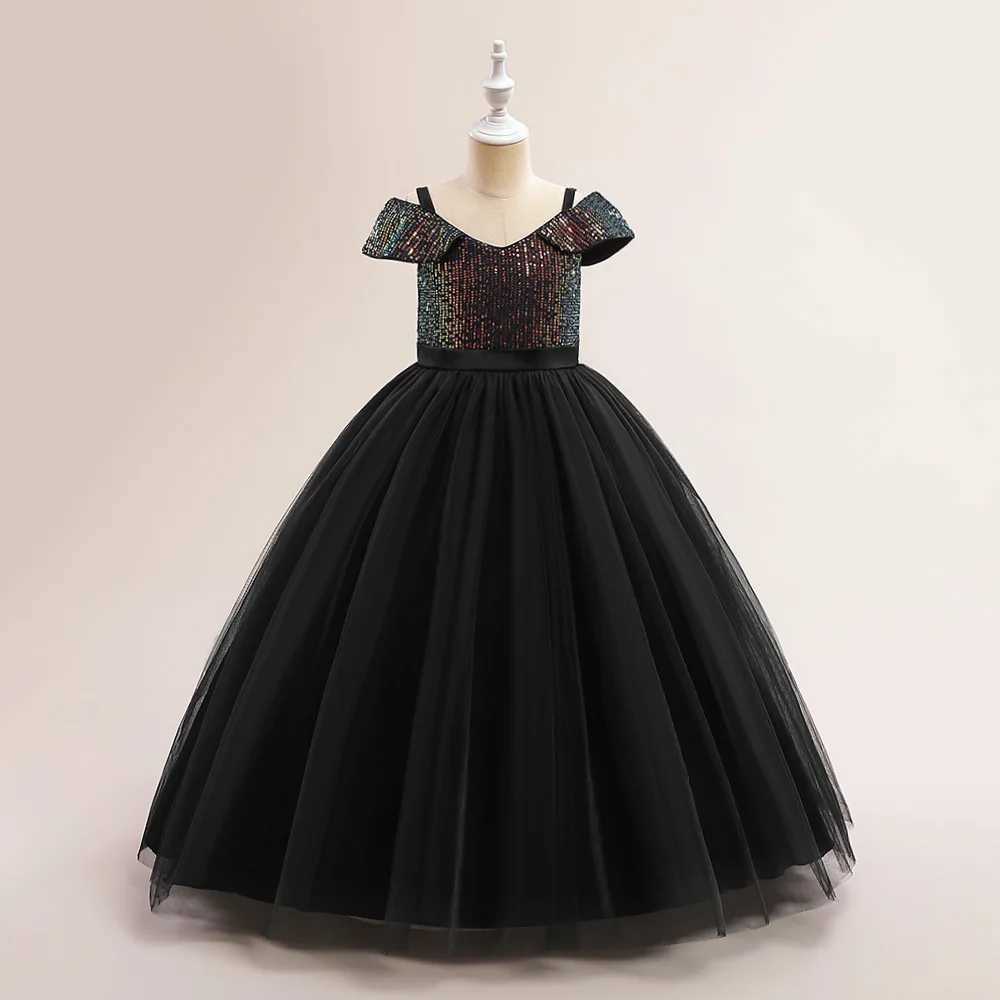 Girl's Dresses Fluffy Sequin Bridemaid Girls Dress Christmas Costumes Bow Tulle Wedding Princess Kids Party Dresses for Girl Birthday Prom Gown Y