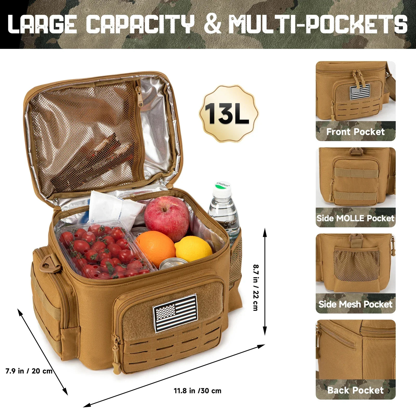 Ship from US Tactical Lunch Box for Heavy Duty Meal food lunch bag kids Camping Picnic cooler box insulated bags 250227FBB