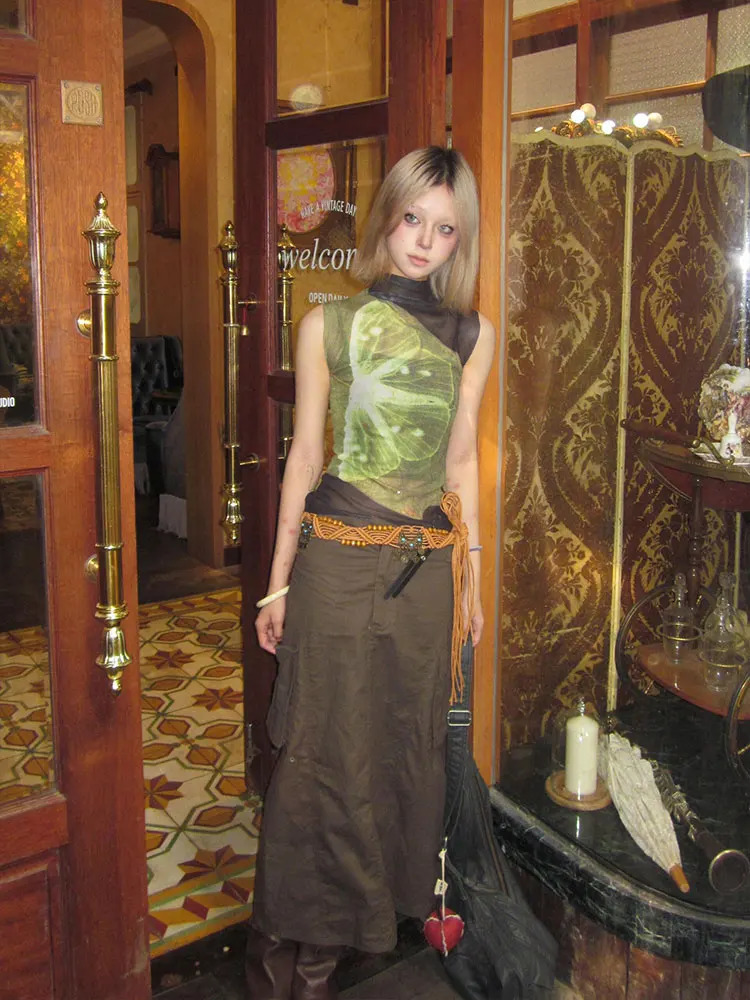 Yedinas Sheer Mesh Tank Tops Patchwork Sleeveless Tshirts Korean Fashion Summer Tops Gothic Tank 90s Chic Streetwear 250226