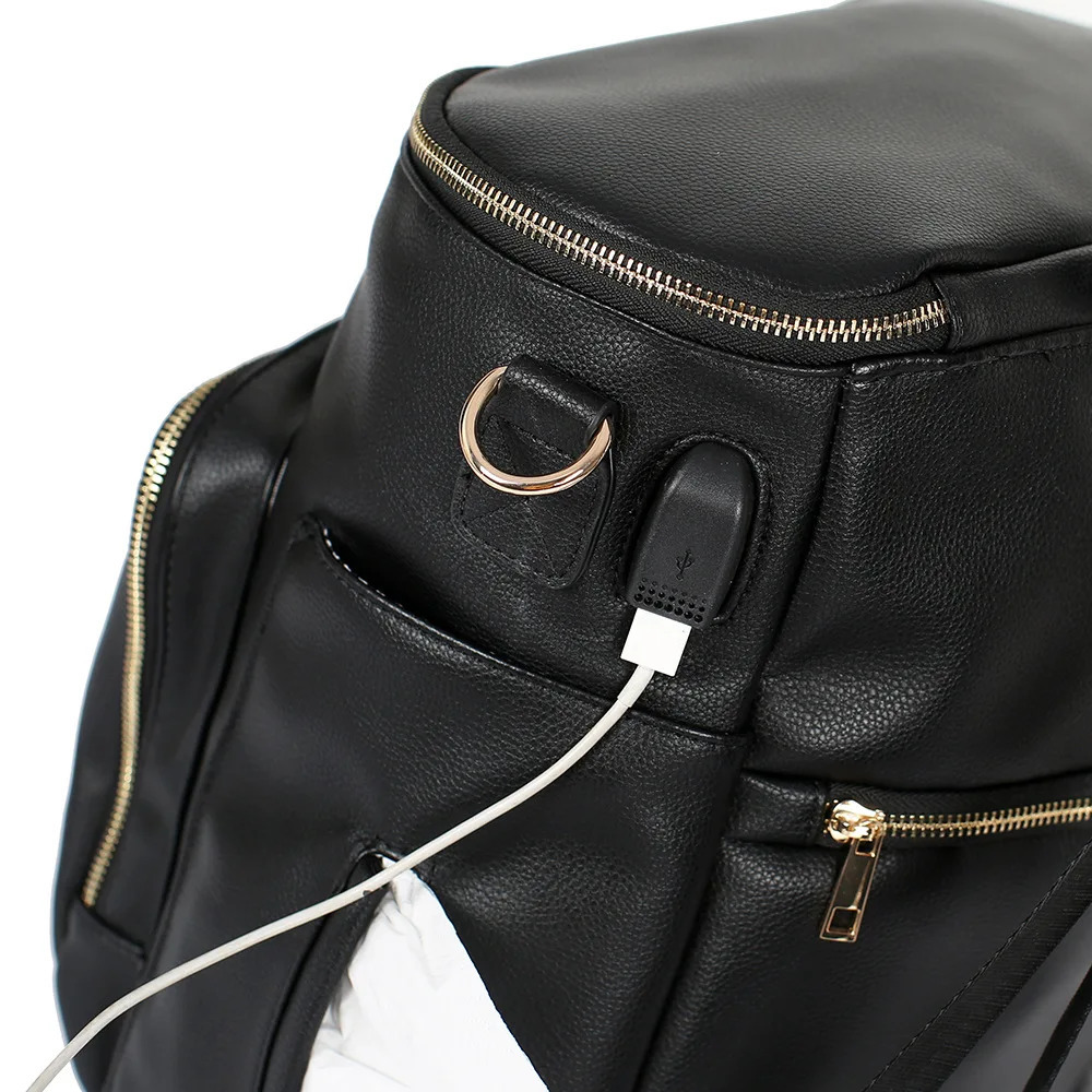 Baby Diaper Bag Backpack Solid PU Leather Mummy Maternity Bag Large Capacity Travel Back Pack Stroller Bags with Changing Pad 250227