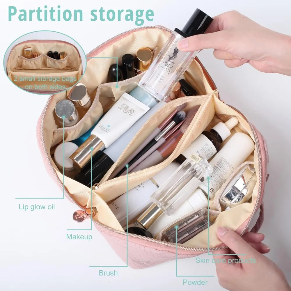Ship from US Cosmetic bag large capacity ladies travel cosmetic with carrying pouch open flat waterproof toiletry 250227FBB