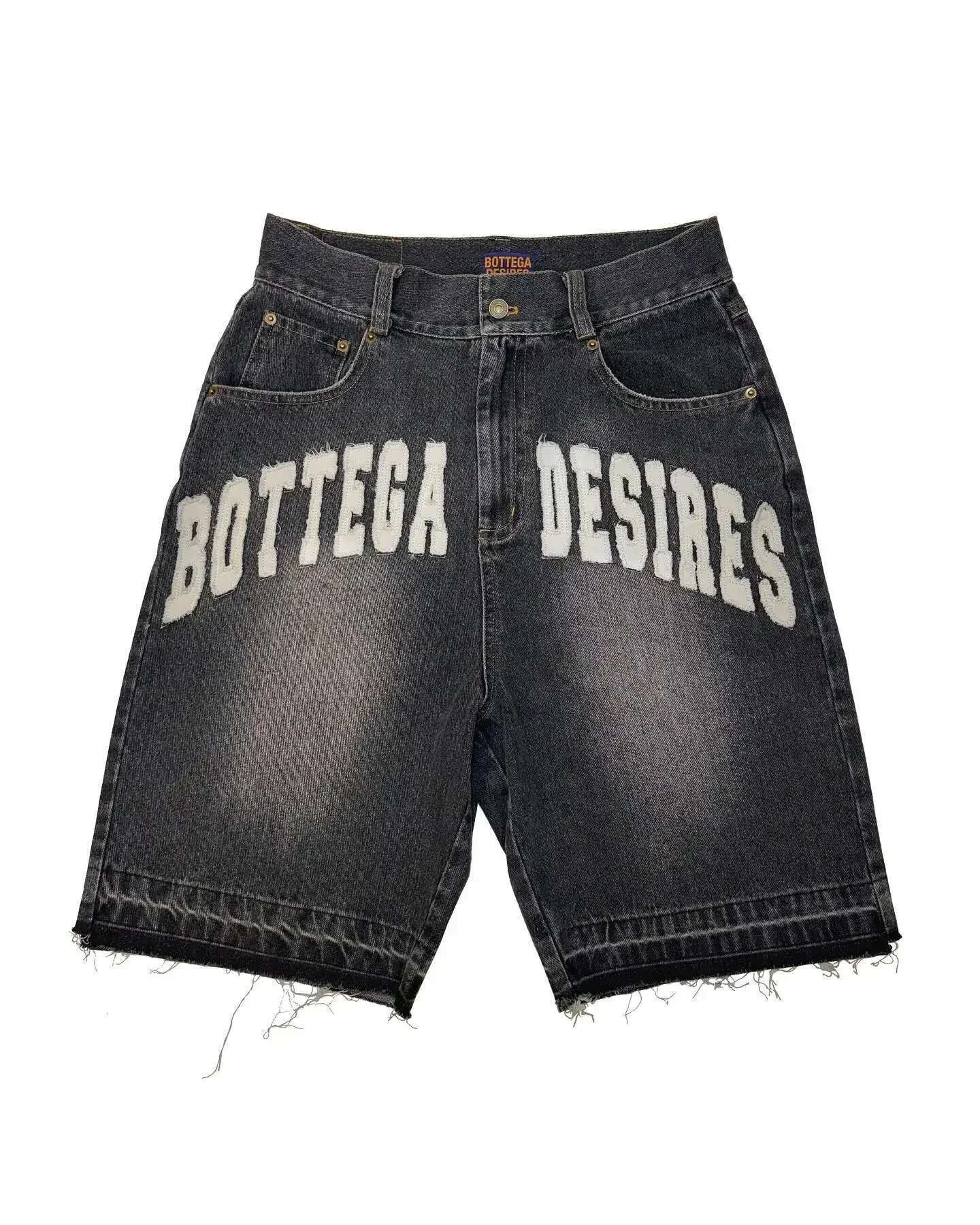 American Retro New Y2k Antique Patchwork Embroidered Irregular Denim For Men And Women Loose Haruku Casual Men's Shorts