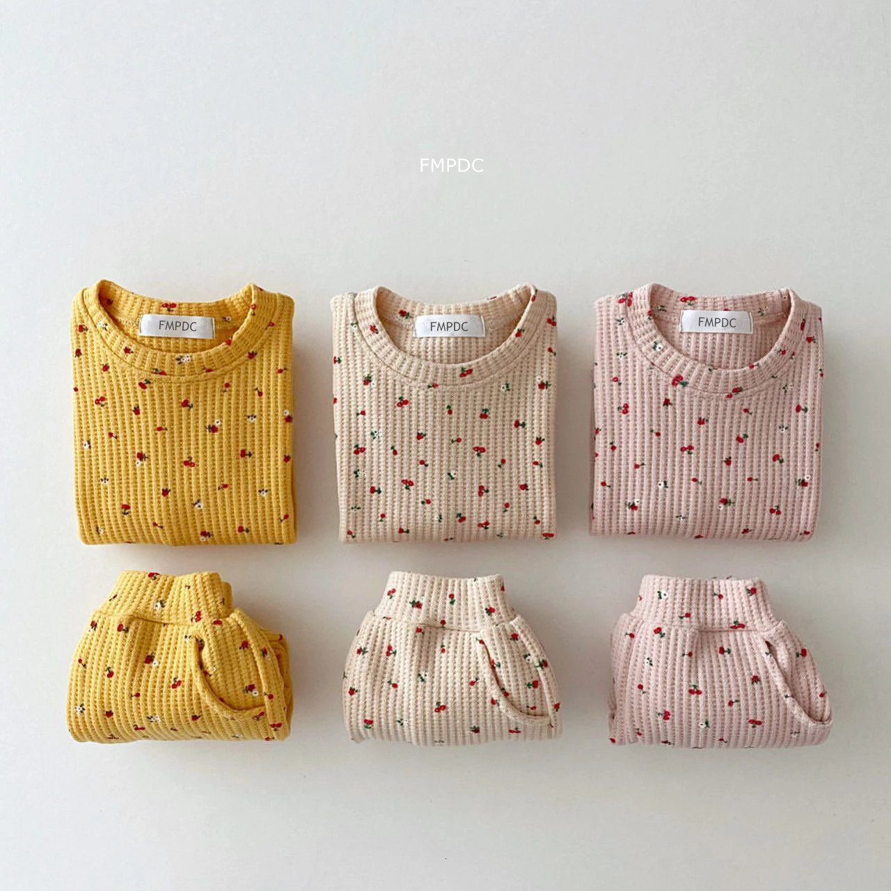 Baby Clothes Girl Autumn born Sets Round Neck Fruit Cherry Print Long Sleeve Pants 2PCS Infant Suit Toddler Children Clothing 250227