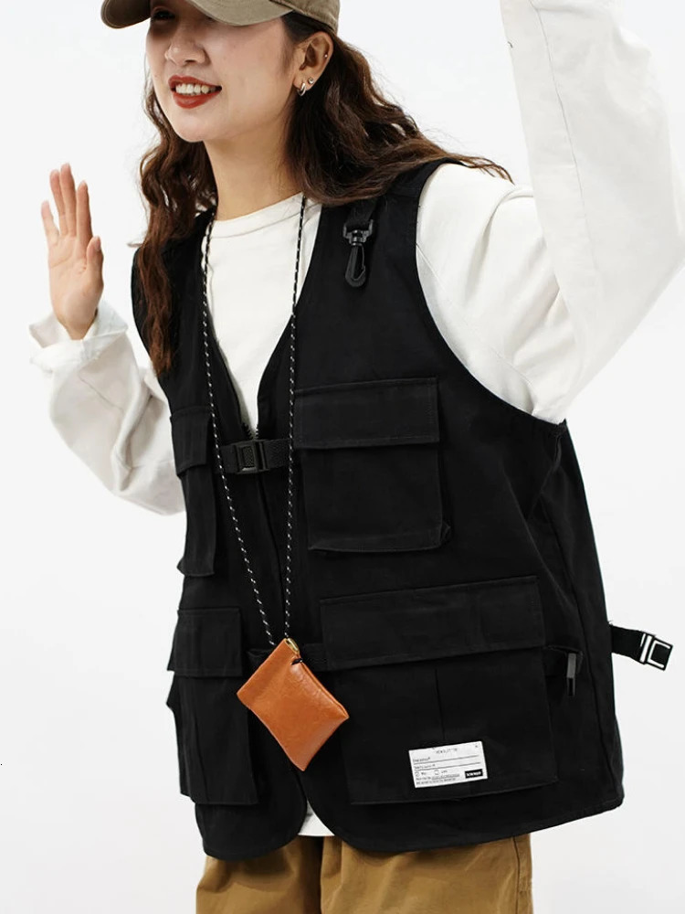 Techwear Vests Women Vintage Spring Autumn Coat ned Couples Allmatch Sleeveless Outwear Japanese Harajuku Aesthetic Ins 250226