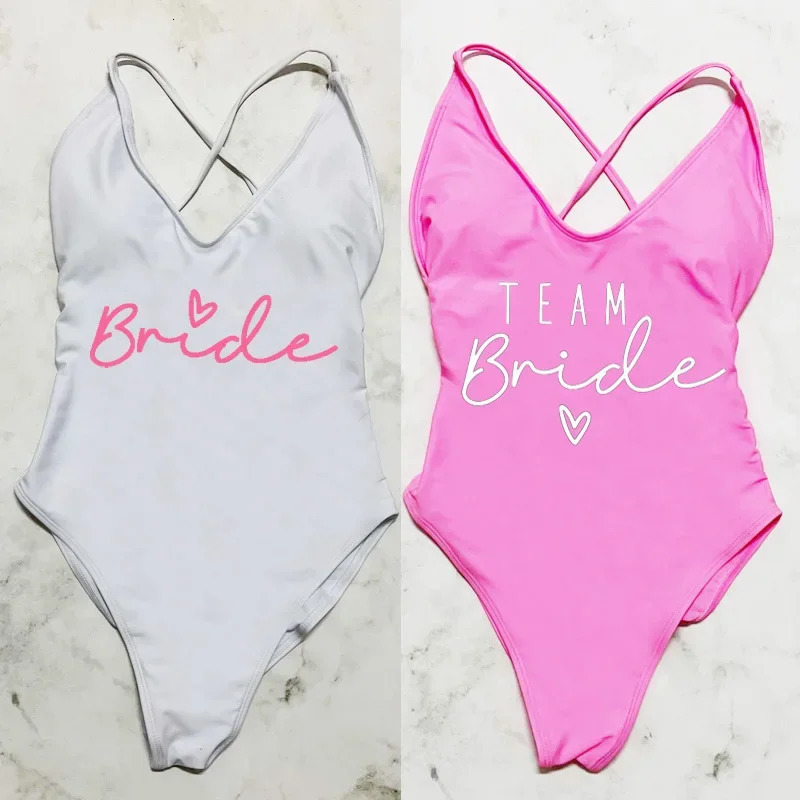 Sexy Padded One Piece Swimsuit Gold Printing TEAM Bride Swimwear Women Beachwear Bachelor Party Plus Size Bathing Suit Swimsuits 250227