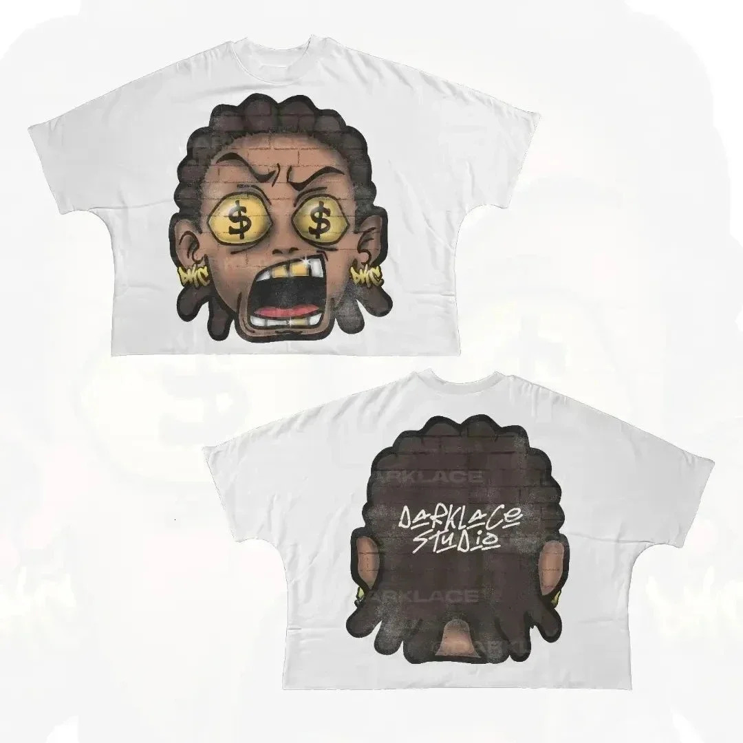 Streetwear T Shirt Hip Hop Fun Cartoon Graphic Printed Oversized T Shirt Harajuku Gothic Cotton Short Sleeved Clothing Men Women 250226
