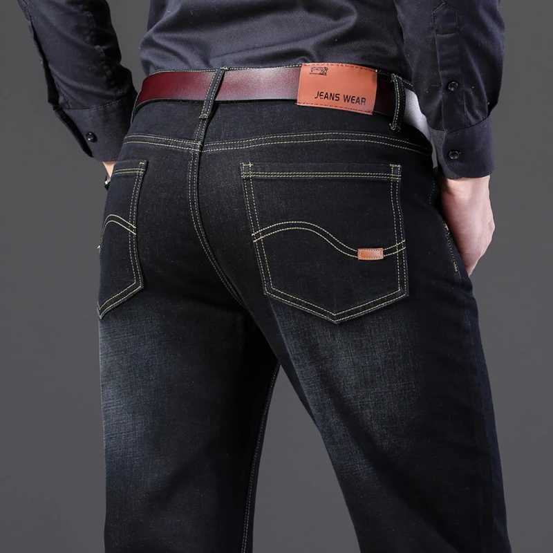 Classic black mens jeans Straight leg baggy plus size pants Wear comfortable dark pants Thin pants for dad gift dad pants X250227