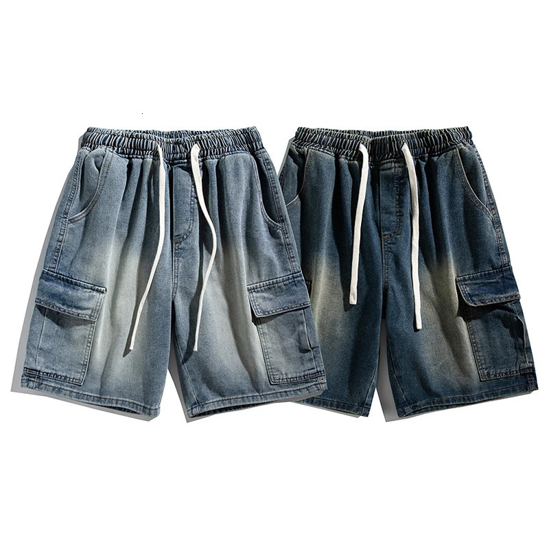 Summer Fashion Male Denim Shorts Vintage Nostalgic Loose Casual Short Jeans Elastic Waist Classic Mens Cargo Streetwear 250226