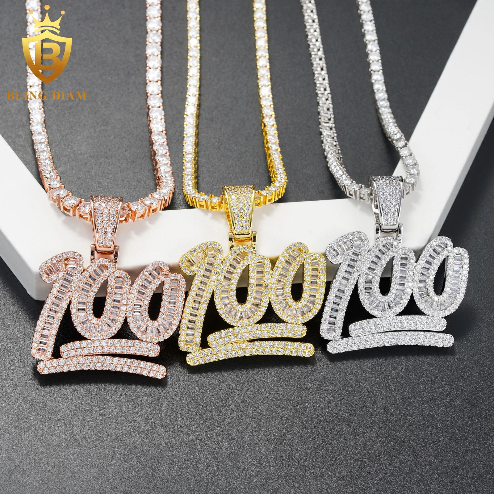 100 Number Pendant D Color 925 Sterling Silver Moissanita Diamond Pendant 16K Gold Finish Pass Tester 250227