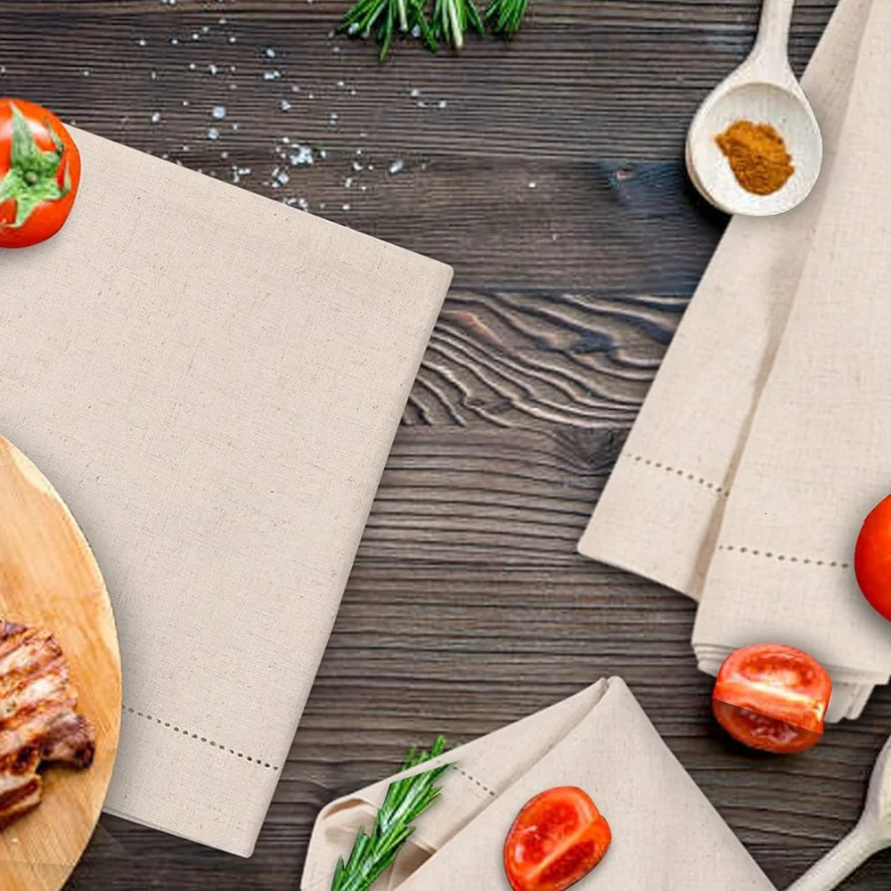 Set of 6 Hemstitched Linen Napkins Chistmas Cloth Napkins Nature Color Dinner Napkins Washable Flax Cloth Napkin 250224