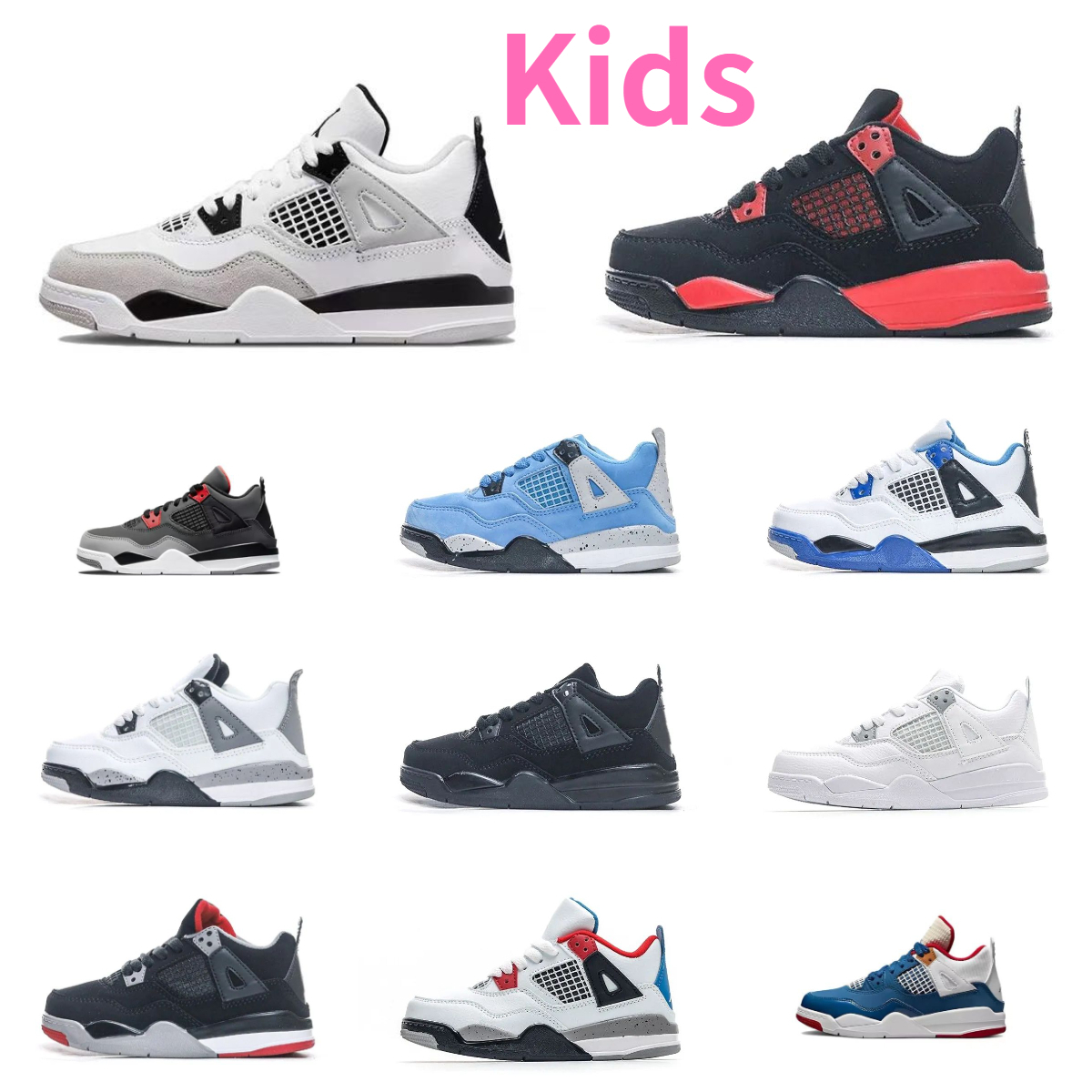 Kids Baby 4 4s Sports Basketball Shoes Military Black Red J4 Black Cat White Cement Infant Boy Girl Tennis Baby Red Thunder Infrared Outdoor Jogging Sneakers V99