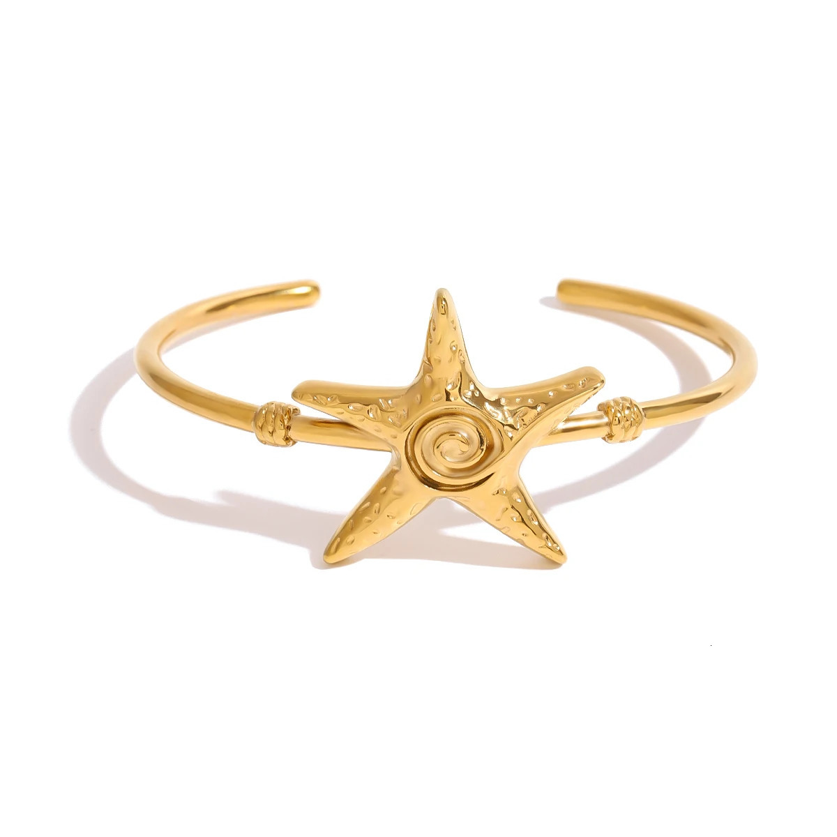 Youthway Gold Plated Stainless Steel Starfish Thread Hammer Pattern Open Bracelet Bangle For Women Bohemia Trendy Jewelry Gift 250227