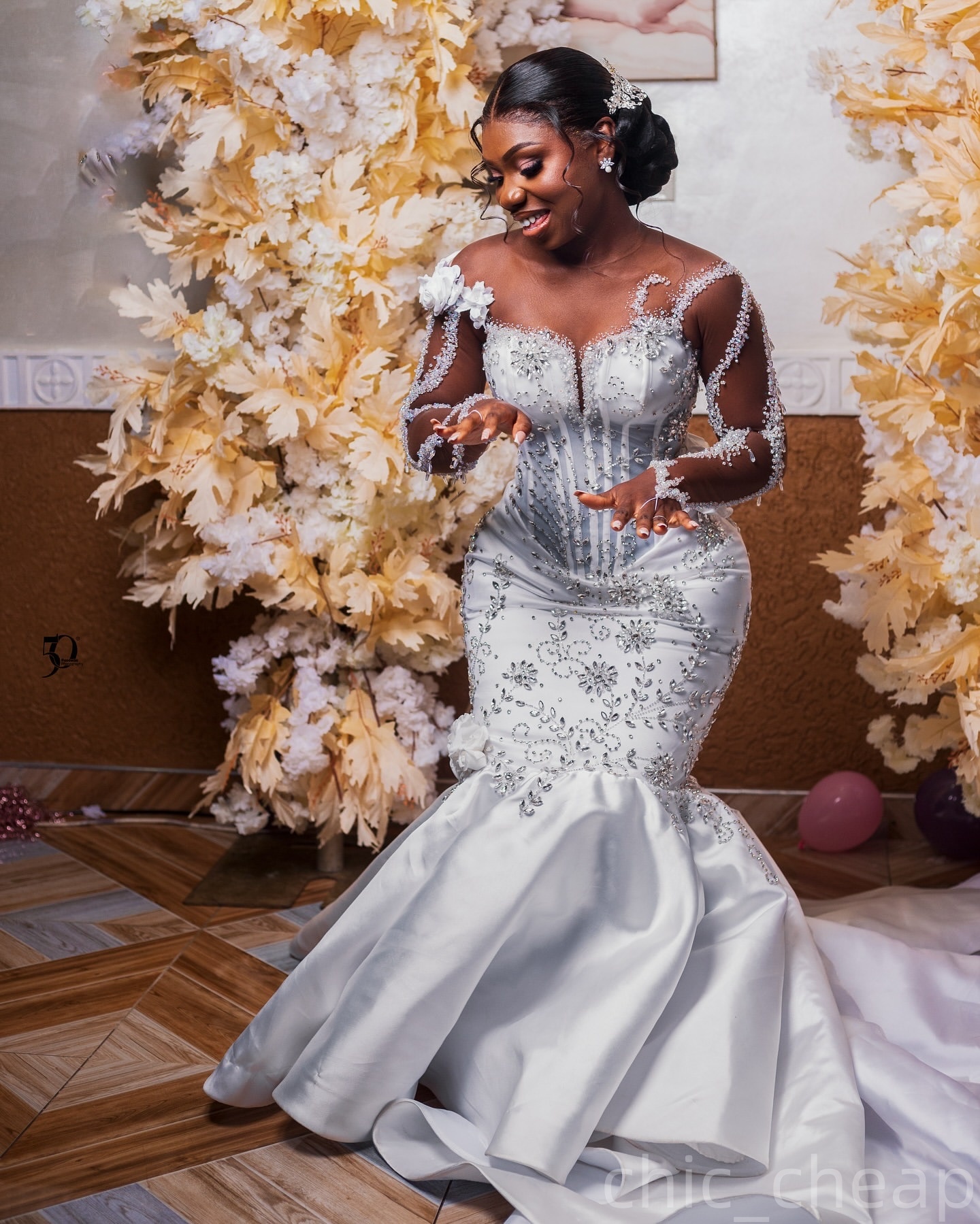 2025 Arabic Aso Ebi White Wedding Dress Beaded Crystals Sheer Neck Full Sleeves Satin Luxuirous Bridal Gowns Dresses ZJ045