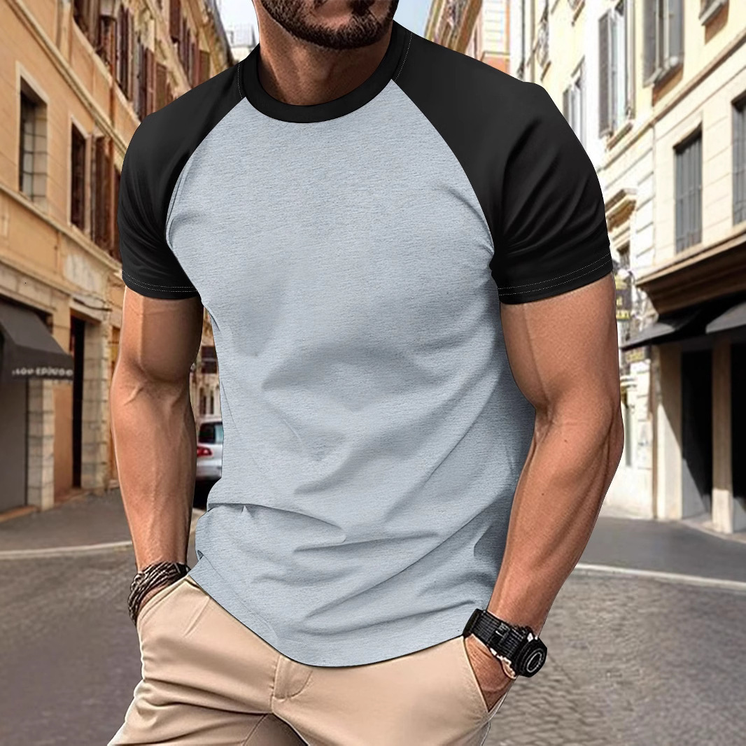 Designer Versatile Trend 2025 New Men's Solid Color Sports Short Sleeve Fashion Raglan Sleeve T-shirt Straight Hair