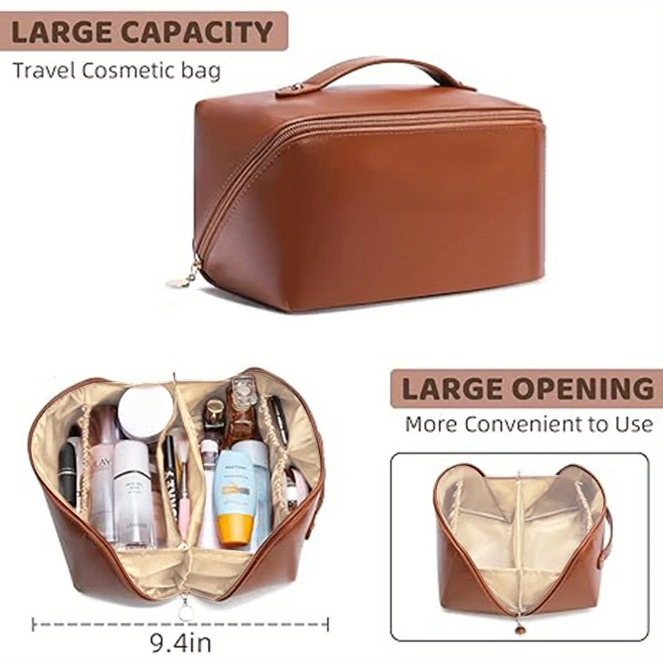 Ship from US 1pc Large Portable Capacity Cosmetic Bag For Women MakeupTravel PU Leather Skincare Toiletry BagMakeup Organizer 250227FBB