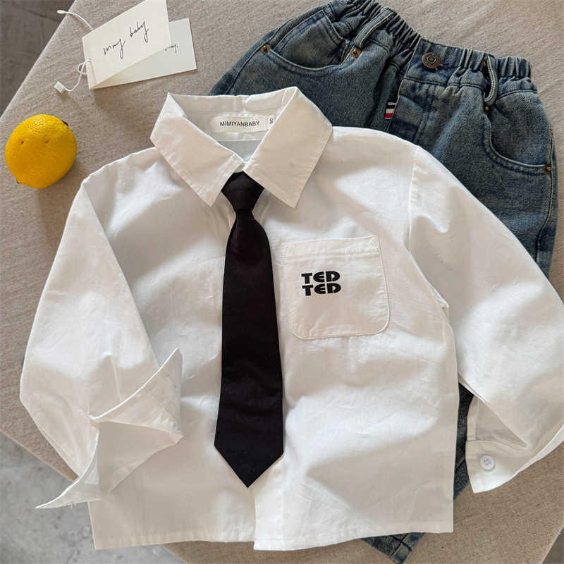 T-shirts Childrens Shirt 2025 Linlin Mom Spring New Product Male and Female Letter Tie Shirt Baby Versatile Checkered ShirtY250227I47C