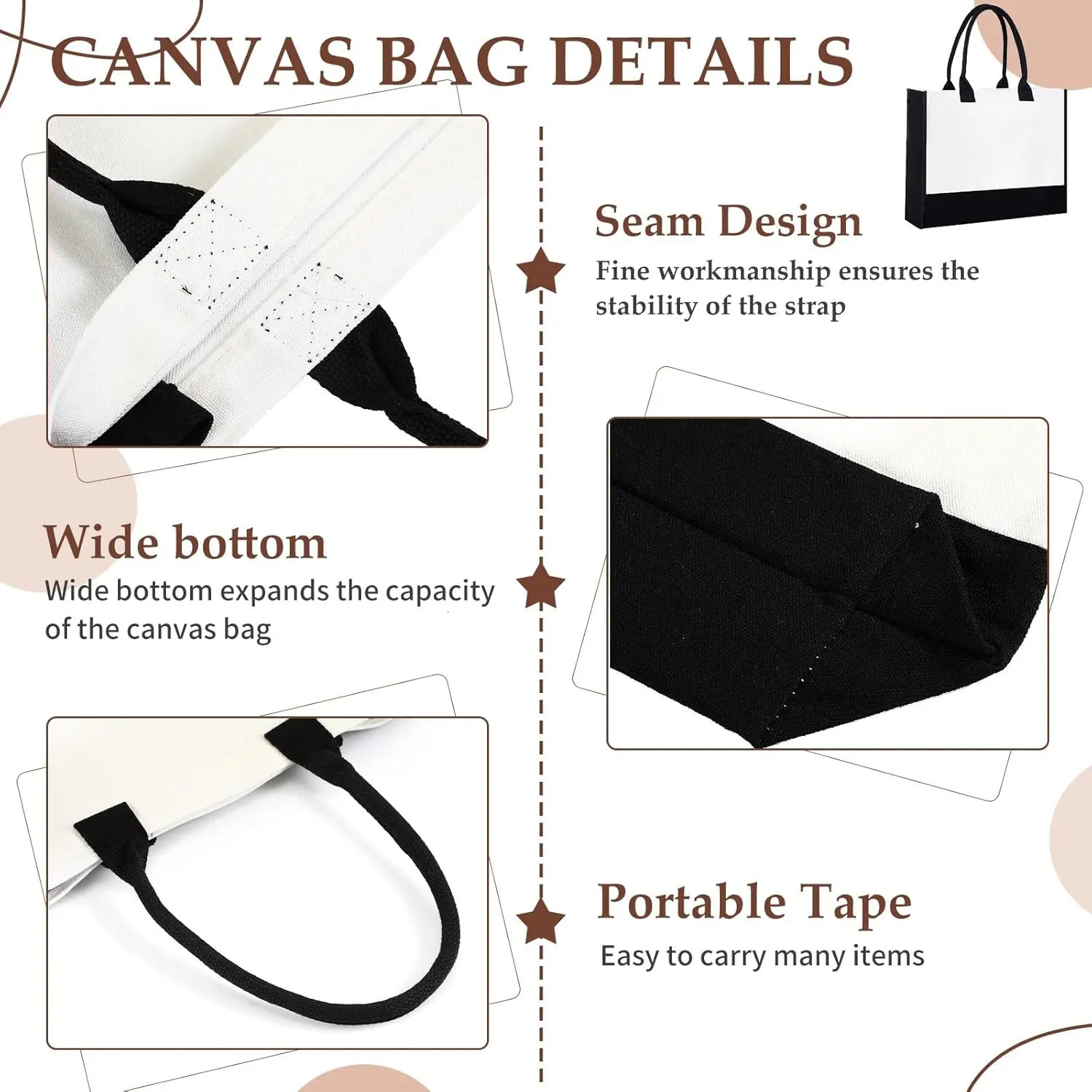 Ship from US 20 Pcs Large Blank Canvas Tote Bags and Makeup Reusable Grocery 250227FBB