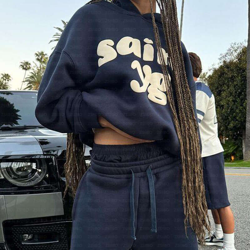 New autumn and winter hoodie set with fashionable INS style letter printed long sleeved pullover hooded sweatshirt