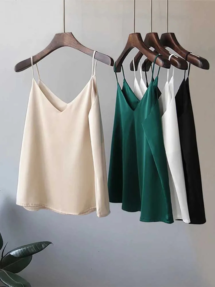 Casual Vneck sexy solid satin womens vest chiffon sleeveless camisole 250224Z