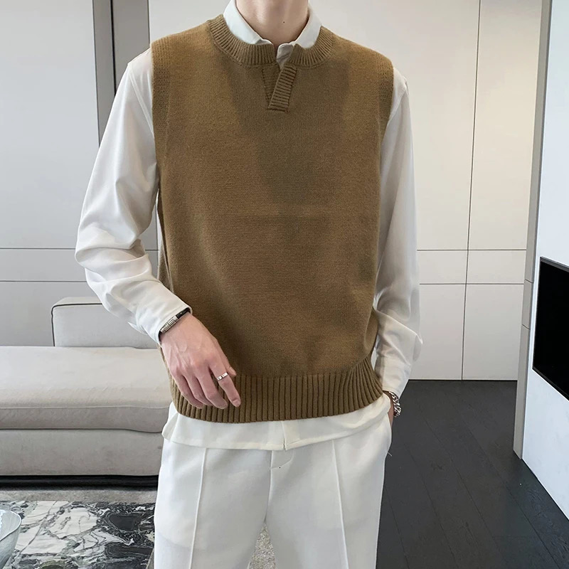 Winter Sweater Vest Men Warm Fashion Slim Fit Korean Casual Vneck Sleeveless Mens Jumper Clothes 250225