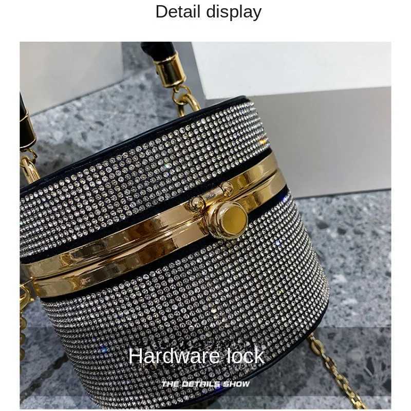 Shoulder Bag Crossbody Bags for Women Cluh with Rhines Bucket Womens Fi 2023 Shining Metallic Messenger HandbagsXJ250227