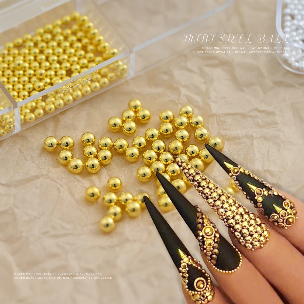 6Girdbox Stainless Steel Caviar Beads Nail Art MixedSize Alloy GoldSilver Gun Bead Charms 08m Manicure Micro Ball 250217