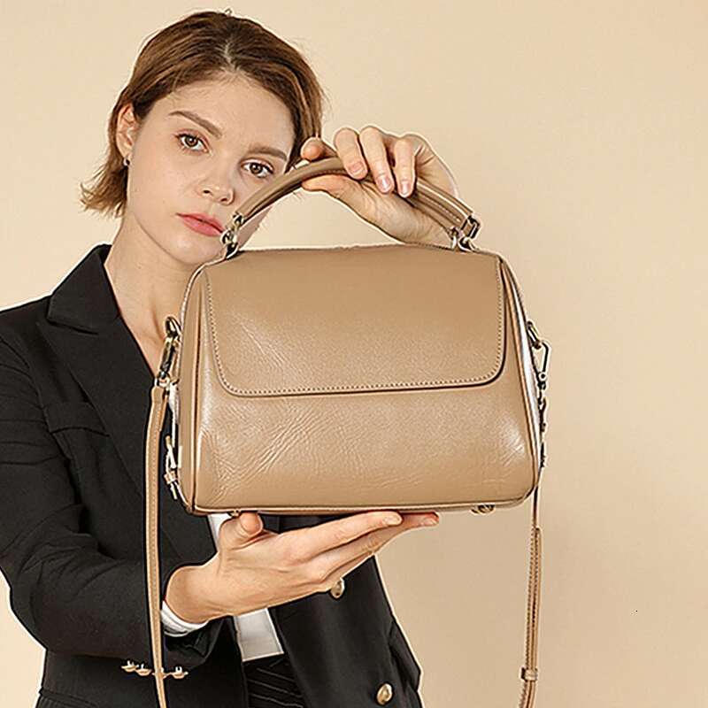 Toptrends 100% Genuine Leather Boston Shoulder Crossbody Bags For Women 2024 Designer Large Capacity Pillow Tote Ladies Handbags