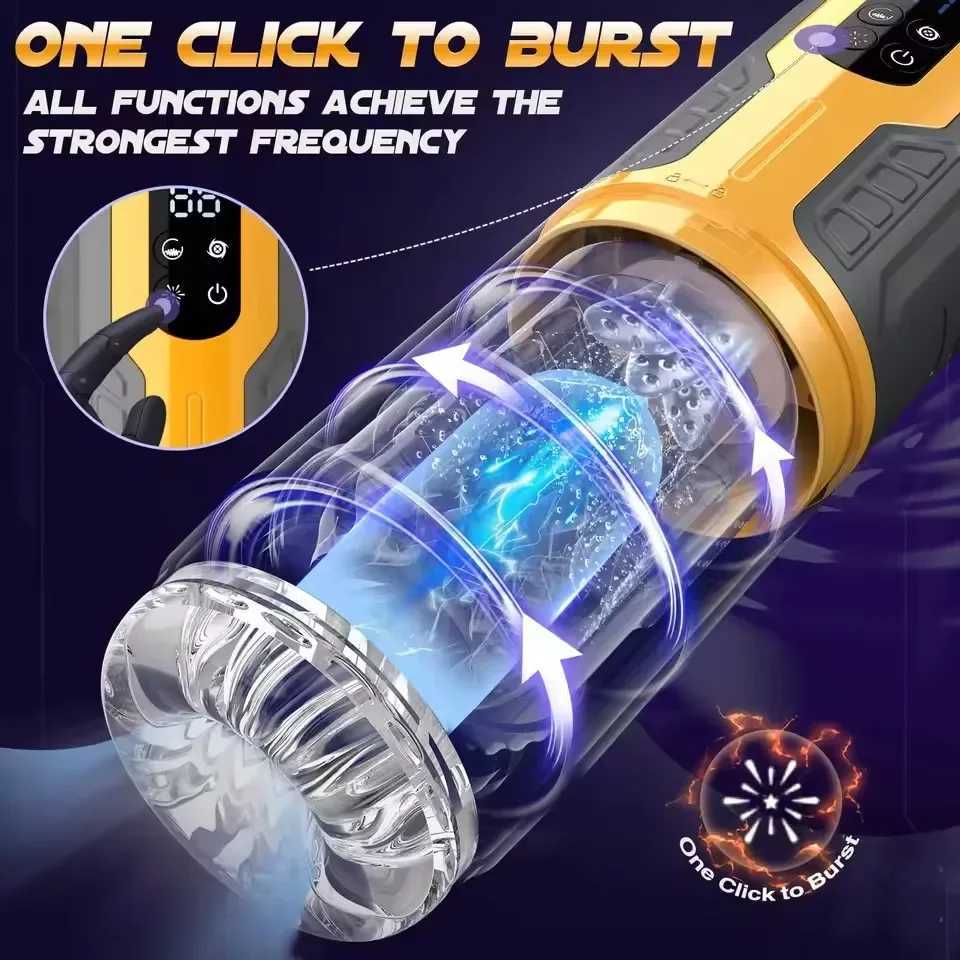 6-in-1 automatic male masturbator with 7-stimulus rotating mode masturbator cup equipped with LCD display screen suction pocket cat sex toyXJ250227