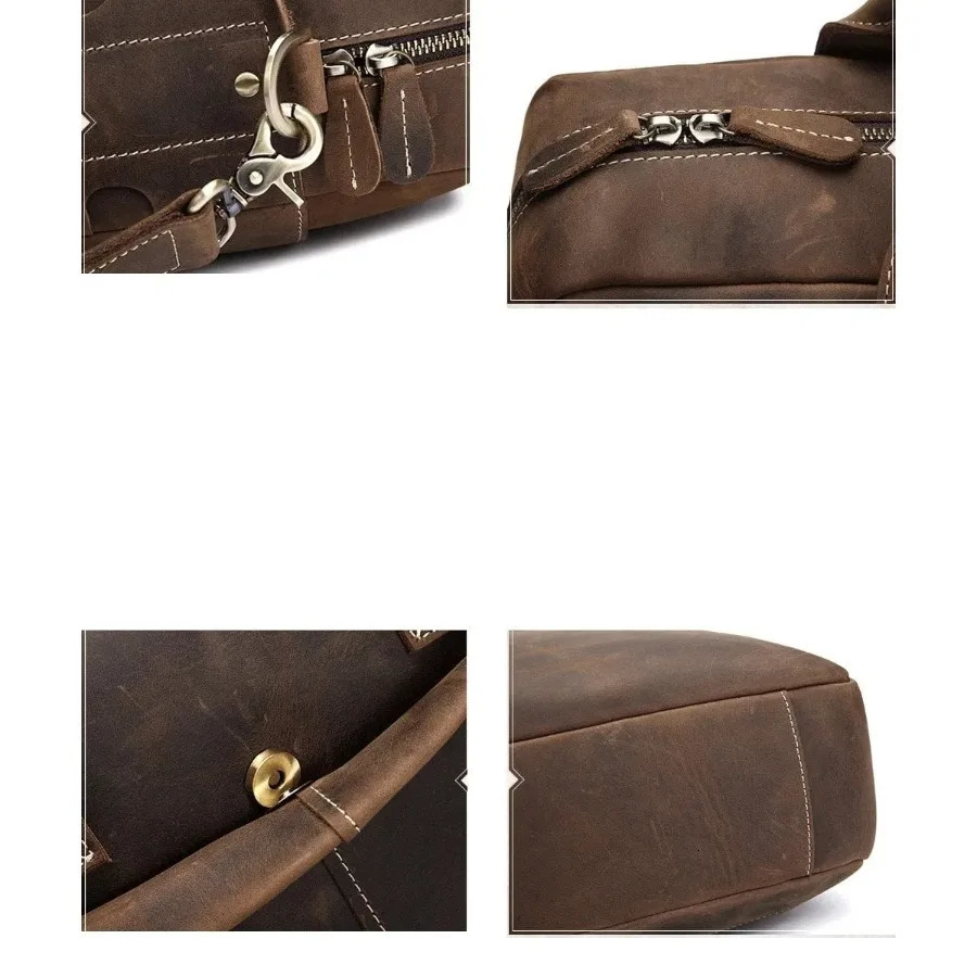 Ship from US Vintage Leather Business Travel Messenger Bag Handmade briefcase 250227FBB