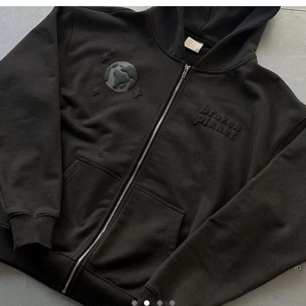 American medium to long hoodie, loose spider web for autumn and winter, foam printed couple's lazy jacket