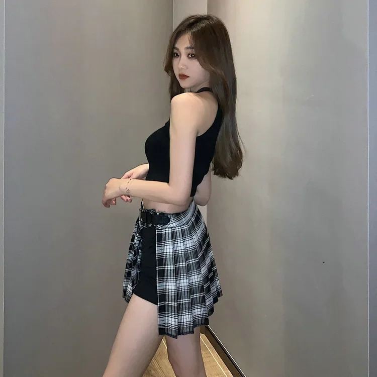 Red Pleated Skirts Streatwear plaid Side Button skirt womens Casual Mini Skirt All Match Women Short Skirt Fashion Tartan 250227