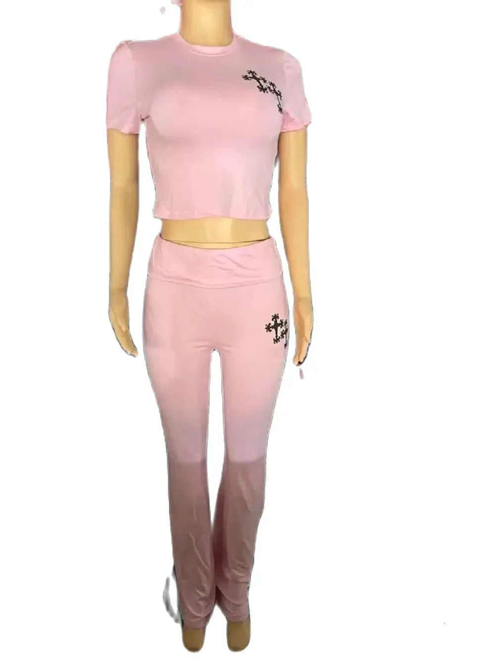 Crop Tops Graphic Shirts 2 Piece Pant Sets Outfit Women Y2K Streetwear Tracksuits Summer Sexy Pink Two Piece Pant Sets 250226