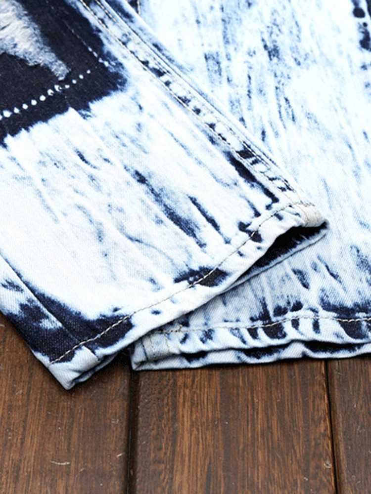 Patchwork Jeans Denim Straight Large Size Mens European and Tide Pants Light Color American Embroidery Hole Stitching X250227