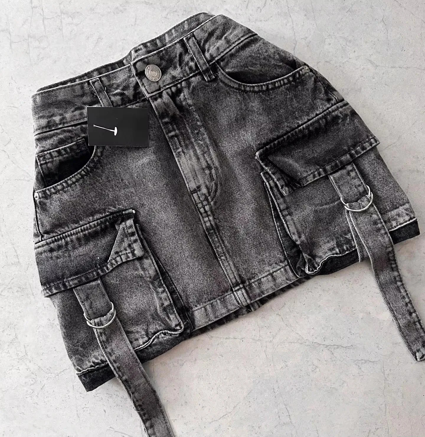 Streetwear Vintage Brown Denim Skirt Sexy Girl Low Waist Mini Harajuku Gothic Multi Pockets Hip Womens Clothing 250226