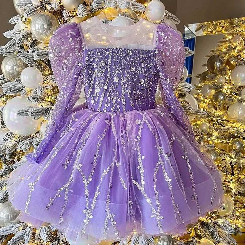 Girl's Dresses New Luxurious Child Birthday Party Dress Sparkly Girl Wedding Party Dress Puff Flower Girl Dress Cute Baby Dress First Gown Y25022