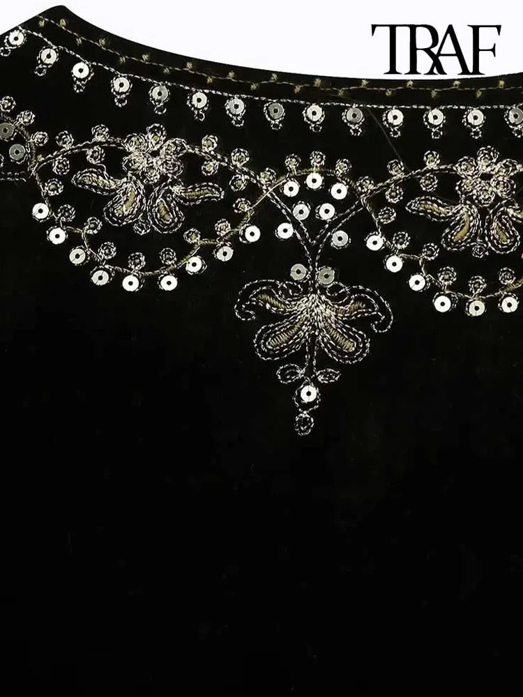 TRAF Women Fashion With Sequin Floral y Crop Waistcoat Vintage O Neck Sleeveless Female Outerwear Chic Vest Tops 250226