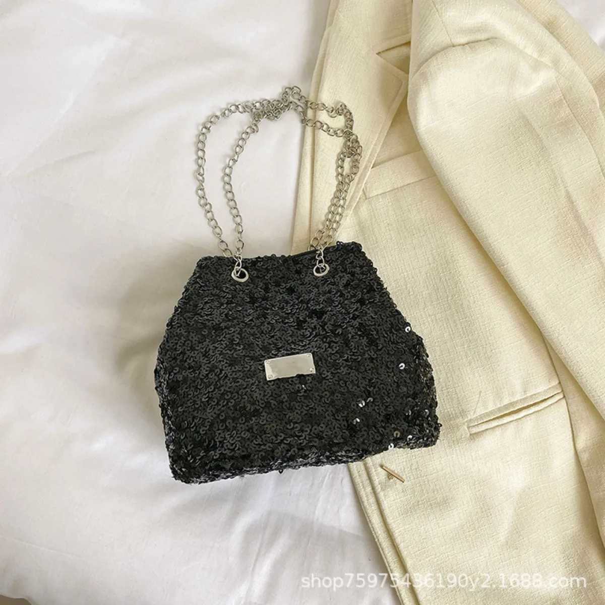 Womens sequin bucket bag Fi chain cross body bag shiny dry wallet shoulder bagXJ250227