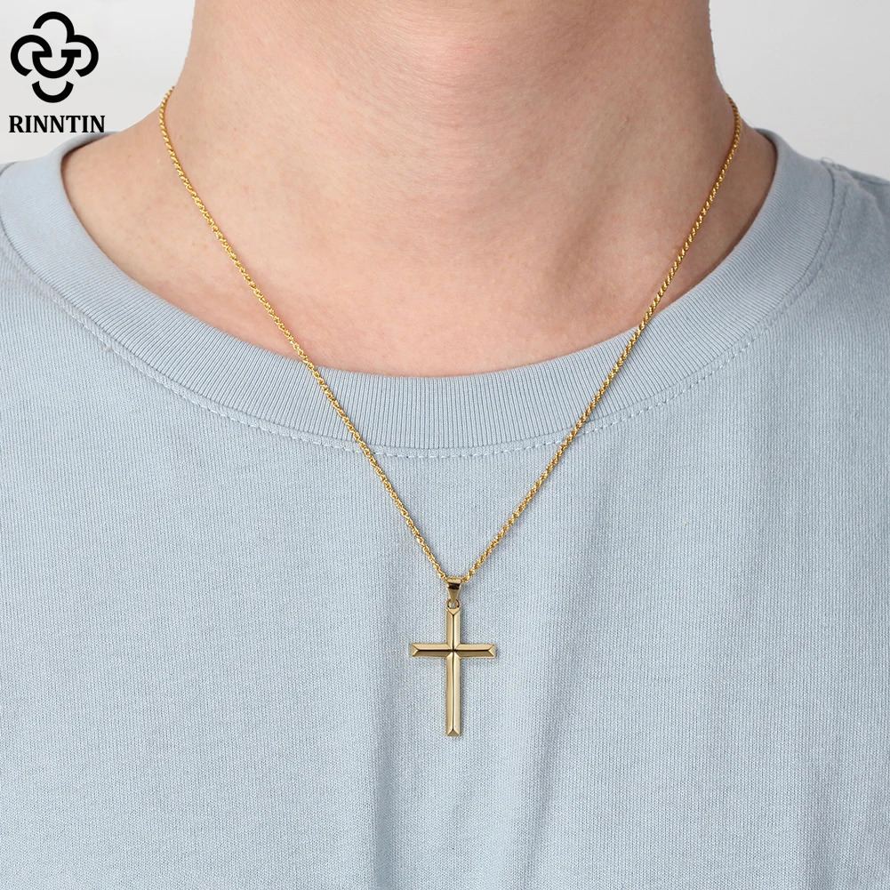 Rinntin 925 Sterling Silver Simple Cross Pendant for Women Men Pure Silver Fashion Christian Religious Jewelry Chain Gift SNMN01 250227
