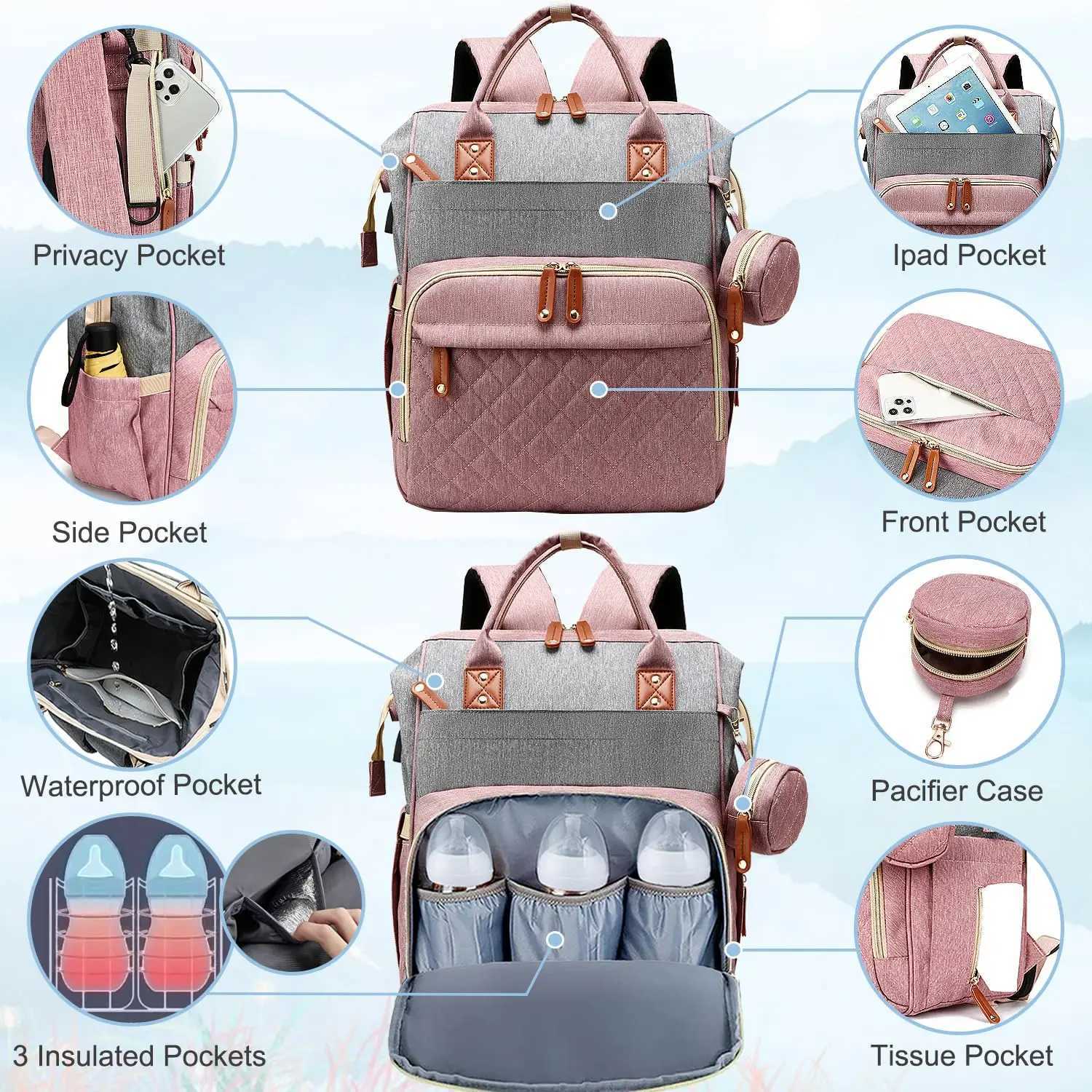 Diaper Bags Unisex Fashion Pacifier Case Changing Pad Large Capacity Mummy Backpack Diaper Bag For Travel Y250227VFYM
